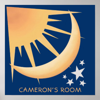 Poster Cartaz Quadrado Decorativo Sol, Lua e Estrelas