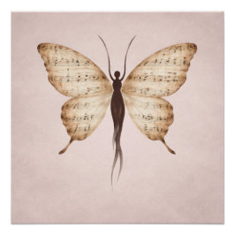 Pôster Cartaz Quadrado Forma de Borboleta Poética