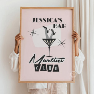 Poster Cartaz Retro Bar de Martini de Coquetel Personaliz