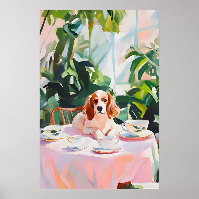Poster Cartaz Retro Brittany Spaniel, Óleo Brittany (Frente)