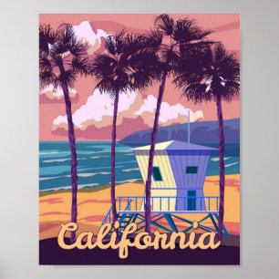 Poster Cartaz Retro Califórnia. Casa do salva-vidas