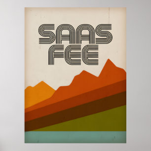 Poster Cartaz Retro da Estação de Esqui Saas Fee – Montan