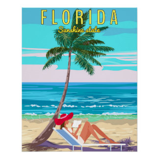 Pôster Cartaz Retro da Praia da Flórida