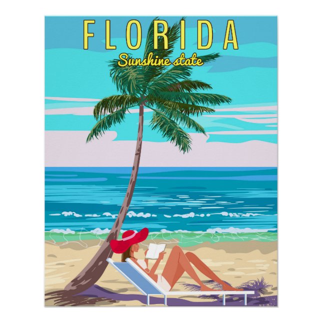 Pôster Cartaz Retro da Praia da Flórida (Frente)