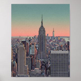 Poster Cartaz Retro da Silhueta de Nova York