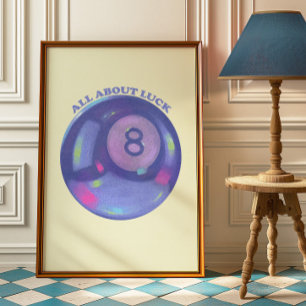 Poster Cartaz Retro de Bola 8 de Sorte Bola Mágica na Par