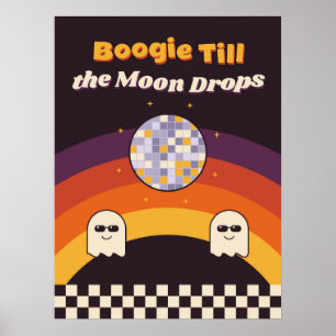 Poster Cartaz Retro de Halloween Boogie Até a Lua Cair