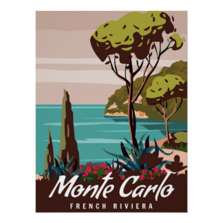 Pôster Cartaz Retro de Monte Carlo Riviera Francesa