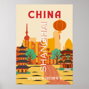 Poster Cartaz Retro de Viagens Shanghai China