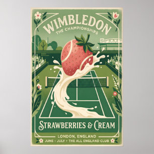 Poster Cartaz Retro de Wimbledon, Quadra de Tênis e