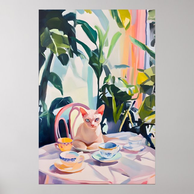 Poster Cartaz Retro Devon Rex, Pintura a Óleo Devon Rex (Frente)