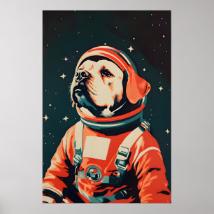 Poster Cartaz Retro do Bullmastiff Astronauta, Bullmastif