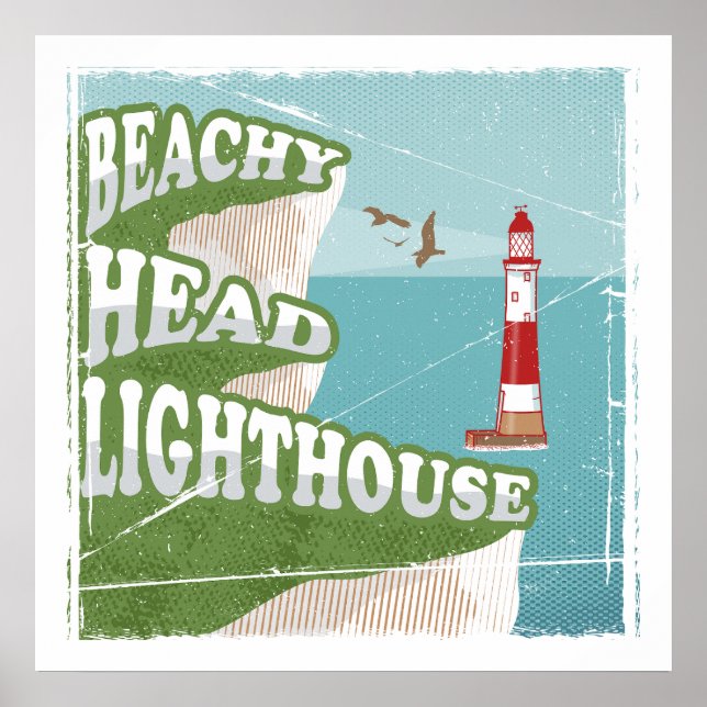 Poster Cartaz retrô do farol de Beachy Head (Frente)