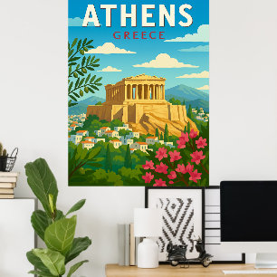 Poster Cartaz Retro do Partenon de Atenas Grécia – Vintag
