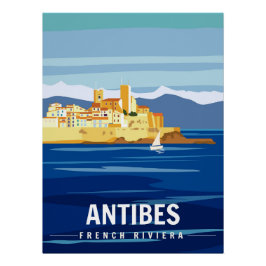 Pôster Cartaz Retro Fortaleza de Antibes Riviera Francesa
