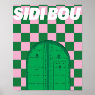 Poster Cartaz Retro Sidi Bou Said Verde e Rosa Vintage