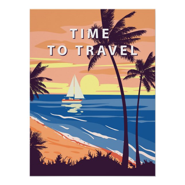 Pôster Cartaz Retro Tempo de Viajar (Frente)