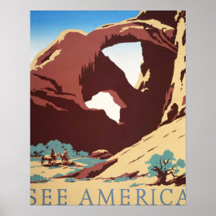 Pôster Cartaz Retro Veja a América Western Cowboys Desert