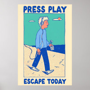 Poster Cartaz Retro Walkman Pressione Play – Música