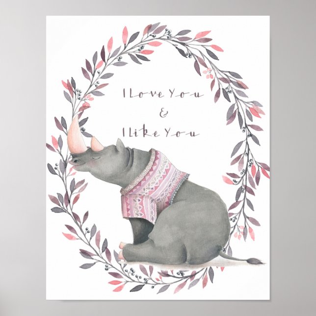 Pôster Cartaz Rinoceronte Eu te amo (Frente)