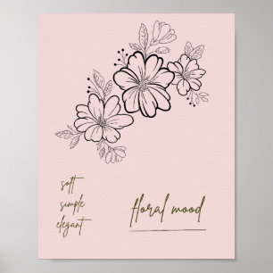 Poster Cartaz Rosa Floral Simples e Elegante