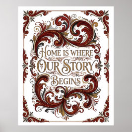 Poster Cartaz Rosemaling Nórdico, Lar É Onde Está Nossa H