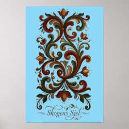 Poster Cartaz Rosemaling Nórdico, Skogens Sjel Escandináv