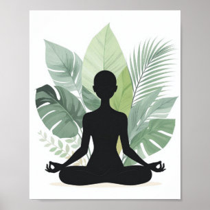 Poster Cartaz Silhueta de Meditação Botânica Boho
