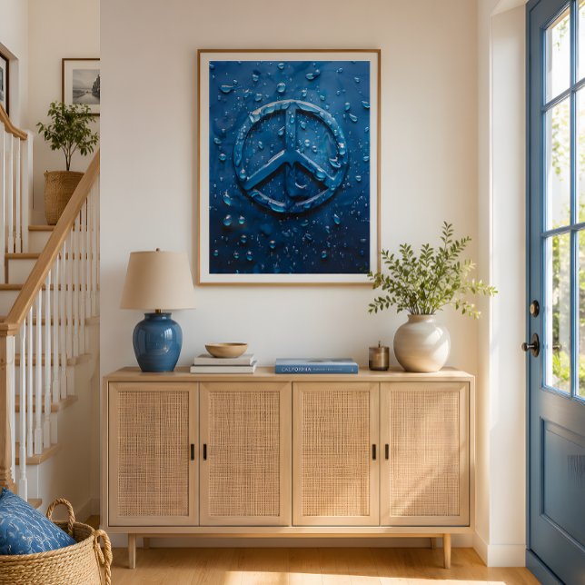 Poster Cartaz Símbolo da Paz com Gota de Água Azul (Transform your space with this striking blue peace poster in timeless modern style.)