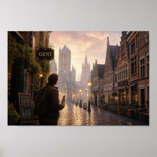 Poster Cartaz Sonho de Paralelepípedos de Ghent Dourado