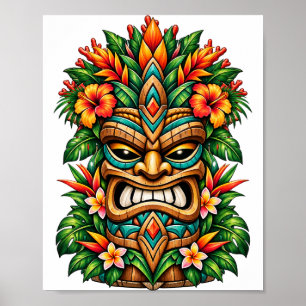 Poster Cartaz Tiki Hibisco Dourado