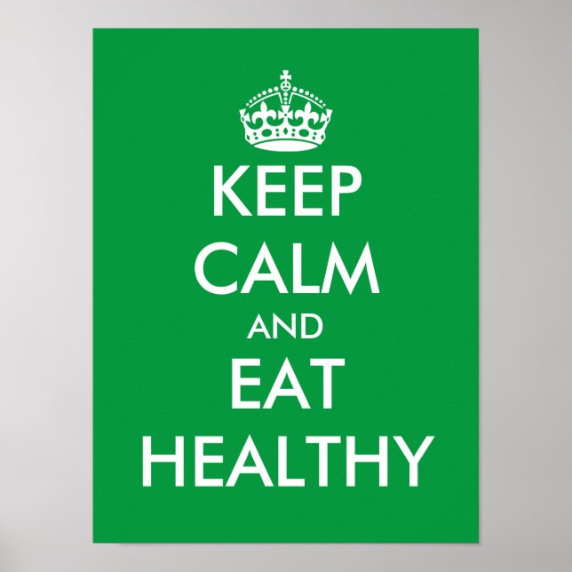 Poster Cartaz verde Mantenha a calma e coma saudável (Frente)