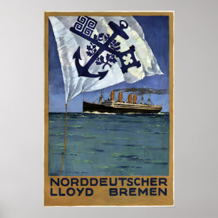 Poster Cartaz Viagens com Norddeutscher Lloyd Bremen