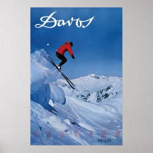 Poster Cartaz Viagens Suíça Davos Salto de esqui
