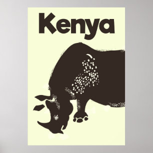 Poster Cartaz vintage africano do rinoceronte do Quênia