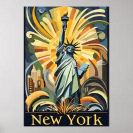 Poster Cartaz Vintage Art Déco da Estátua da Liberdade de