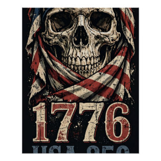 Pôster Cartaz Vintage Caveira EUA 250 1776