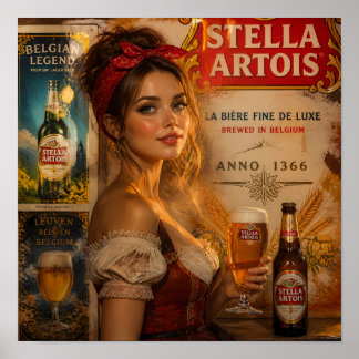 Poster Cartaz Vintage Cervejaria Lager Belga Taverna Glow