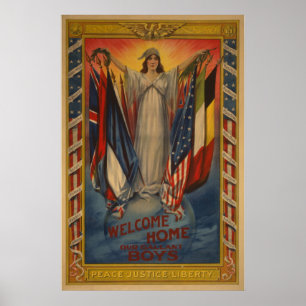 Poster Cartaz Vintage da Paz Justiça Liberdade da Primeir