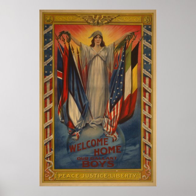 Poster Cartaz Vintage da Paz Justiça Liberdade da Primeir (Frente)