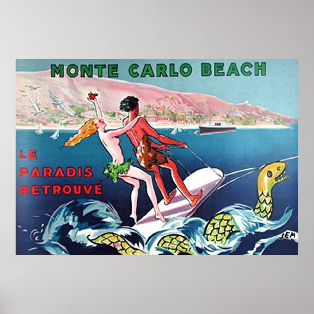 Poster Cartaz vintage da Praia de Monte Carlo (Frente)