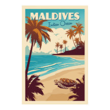 Cartaz Vintage da Tartaruga Marinha das Maldivas