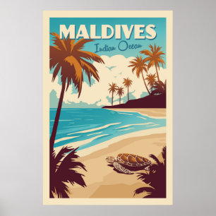 Poster Cartaz Vintage da Tartaruga Marinha das Maldivas
