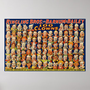 Poster Cartaz Vintage de 100 Palhaços