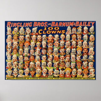 Poster Cartaz Vintage de 100 Palhaços