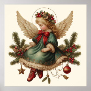Poster Cartaz Vintage de Anjo de Natal