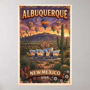 Poster Cartaz Vintage de Balão do Novo México