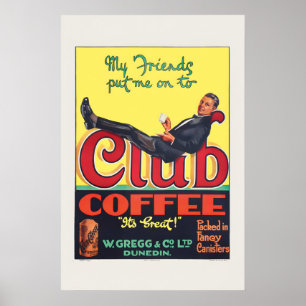 Poster Cartaz Vintage de Café em Estilo Clássico do Clube