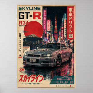 Poster Cartaz Vintage de Carro Esportivo Japonês | Monte