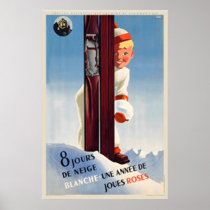 Poster Cartaz Vintage de Esqui de Trem Viagens Ferrovia V